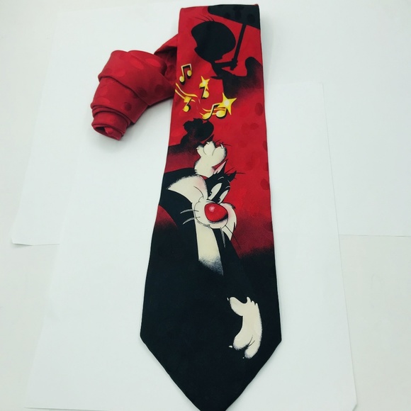 Looney Tunes Sylvester Tweety Mens Silk Tie 4×60″ - Picture 4 of 8